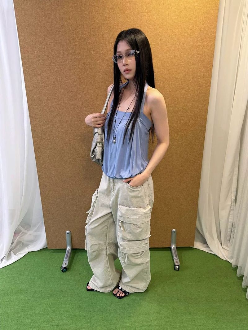 Multi-Pocket Jeans Wide Casual Pants