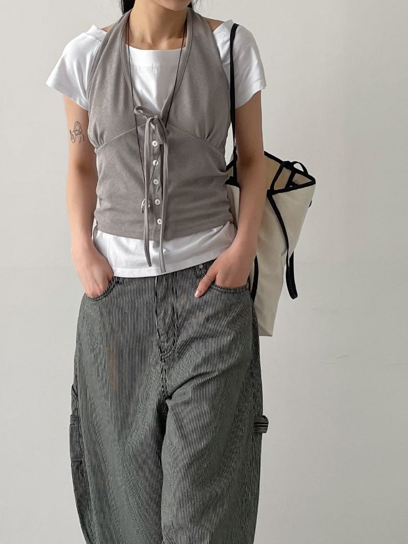 Bio Shirred Halter Neck Knit Vest
