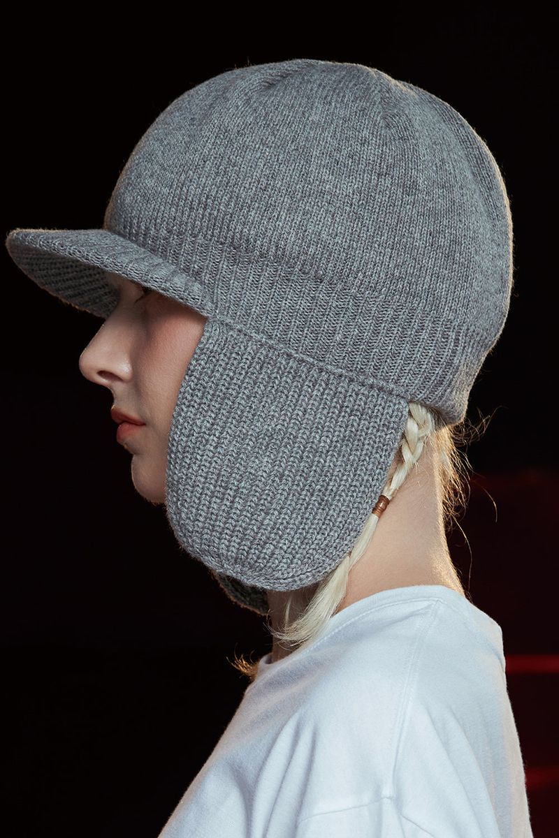 WOOL KNIT TROOPER HAT / GREY