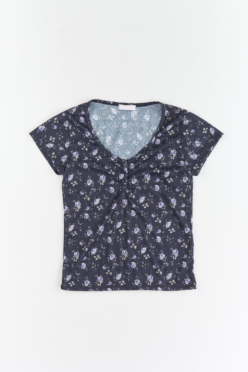Flower Sheer Button T-shirt