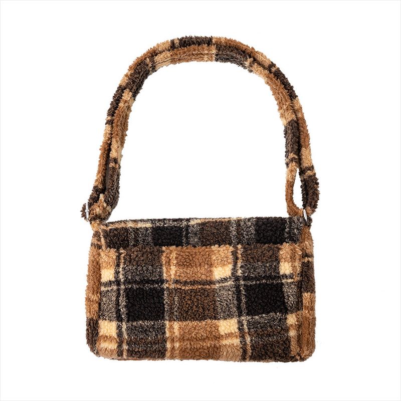 PLAID TEDDY FUR CROSSBODY BAG