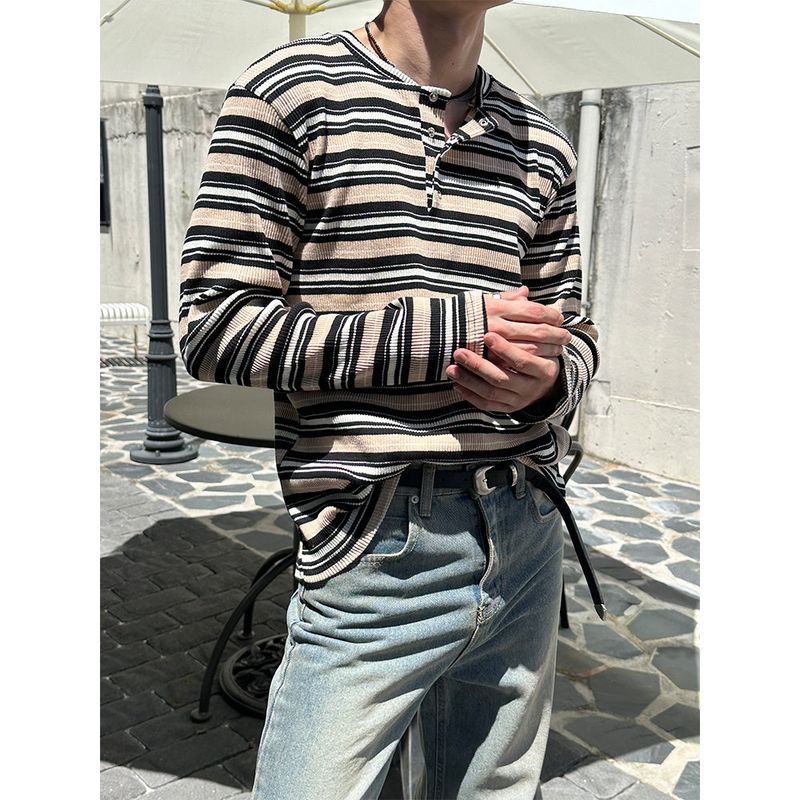 [F/W] Multi stripe henry neck long sleeves (3color)