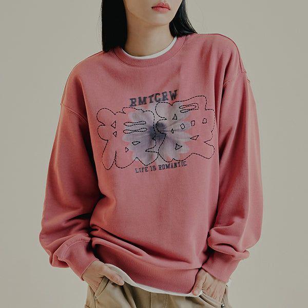 STITCH SLOGAN FLOWER CREWNECK