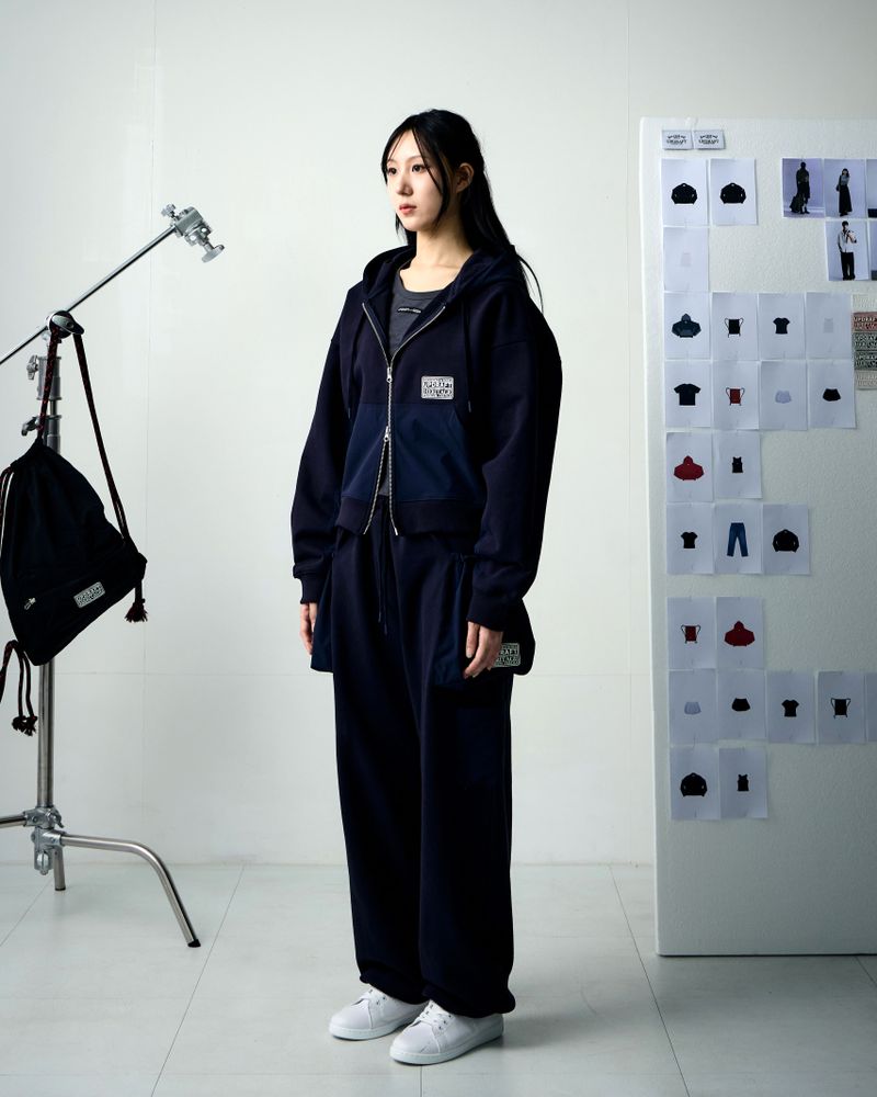[UPDRAFT]NYLON MIXED COTTON ZIP-UP NAVY