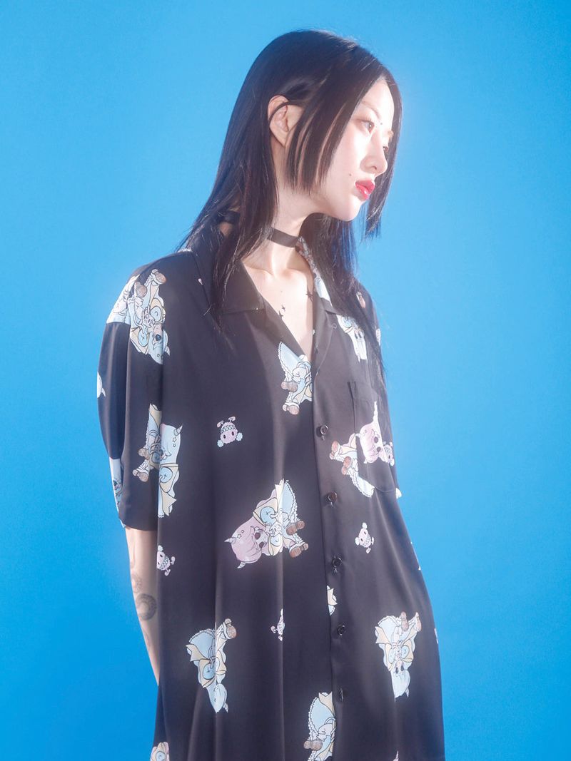 0 7 coke devil hawaiian shirt - BLACK