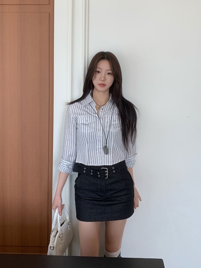 Claude Belt Denim Mini  Skirt