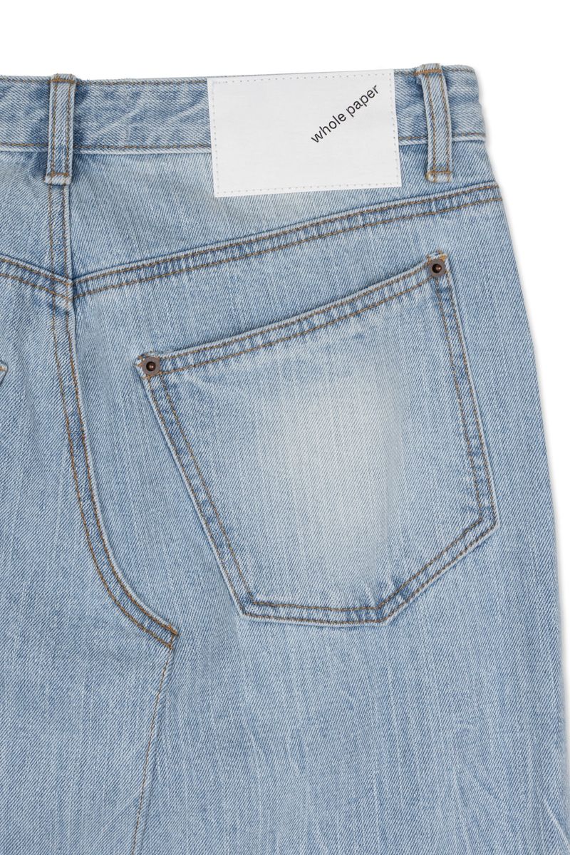 DAMAGED LONG DENIM SKIRT (BLUE)