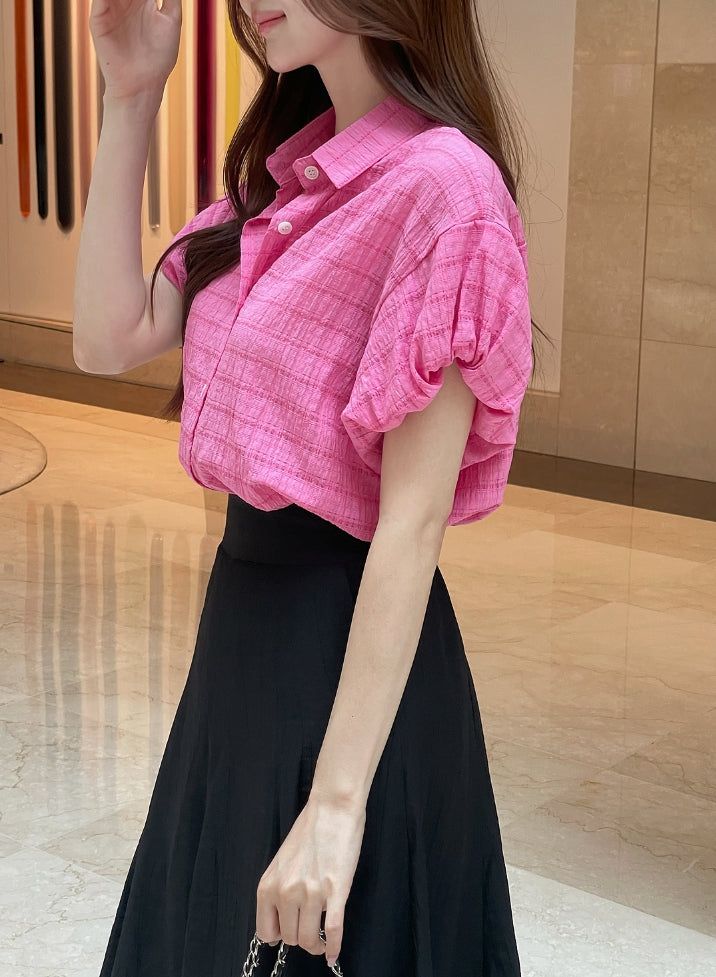 Kusha Collar Balloon Sleeves Seersucker Blouse