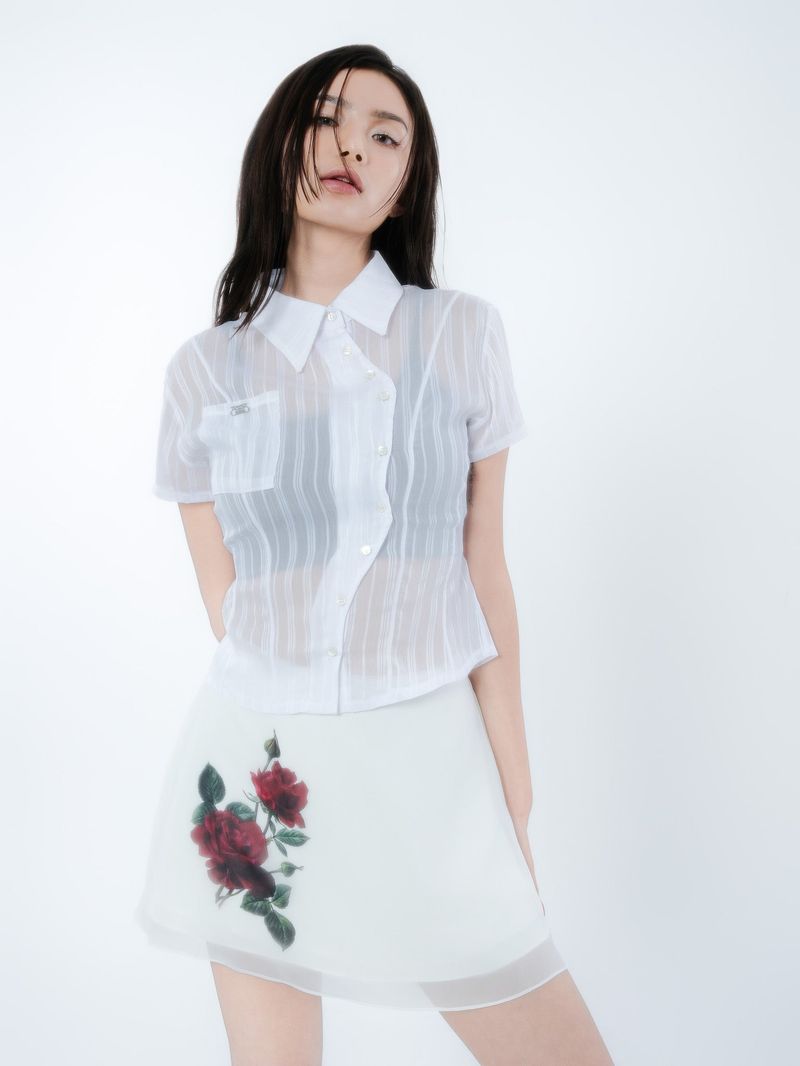 ASYMMETRIC STRIPE SHIRTS [WHITE]