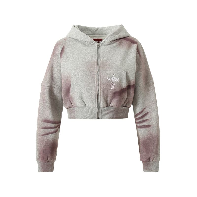 【Keshi】SPRAY RED SHORT CUT ZIP HOODIE