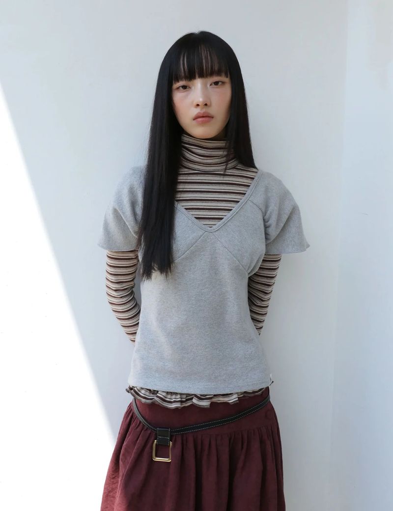 WRAP SHIRRING TOP(GREY)