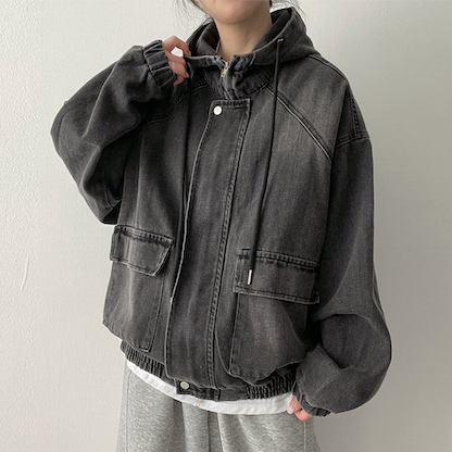 Delt Boxy Fit Two-Way Denim Hooded Jumper