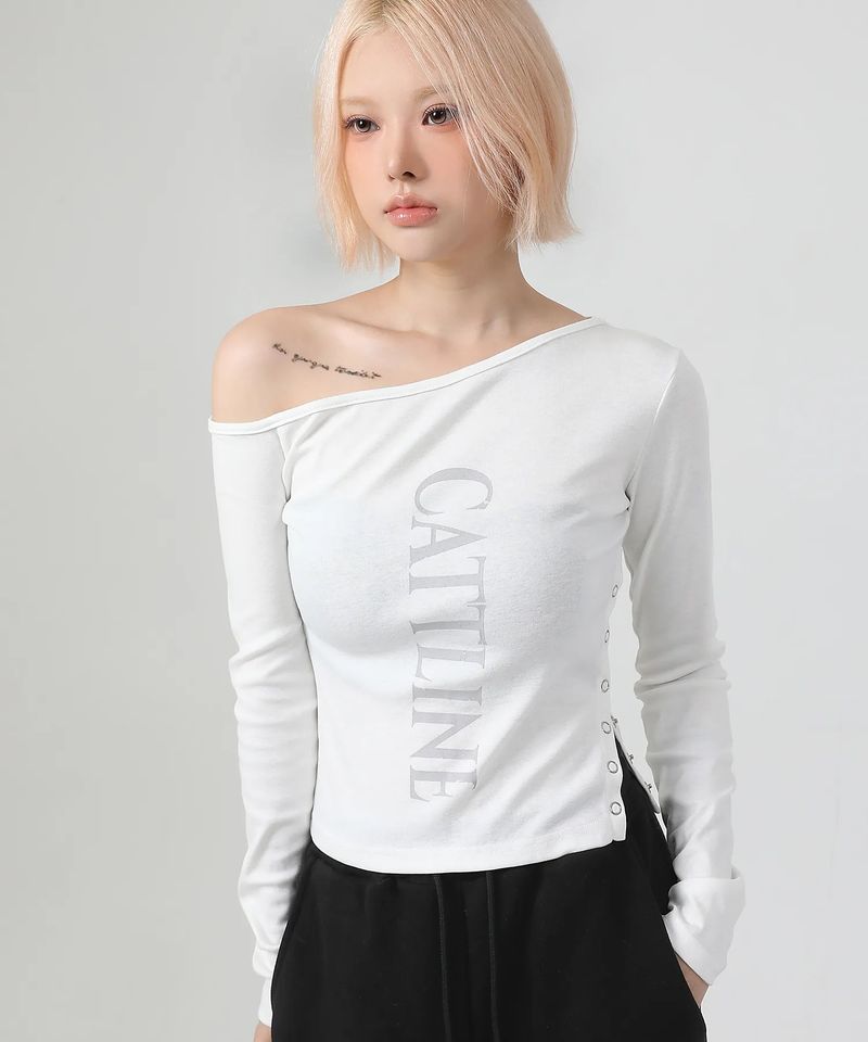 One Shoulder Logo Snap T-shirt_ivory