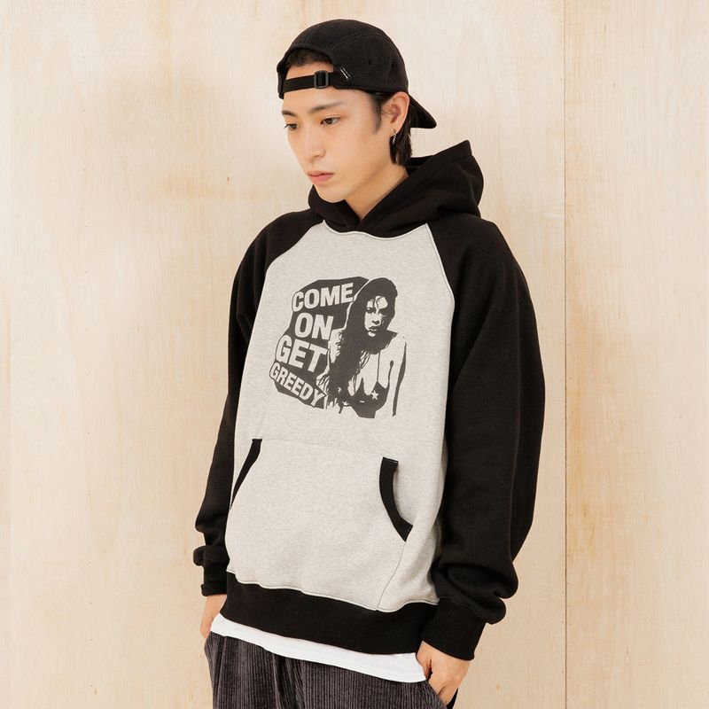 GREEDY RAGLAN HOODIE (BLACK GREY)