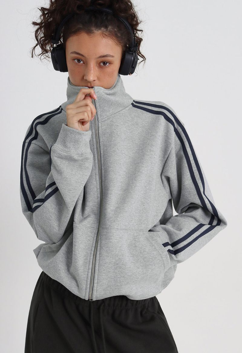 [B-BASIC] Heavy Sweat High Neck Line Zip-up