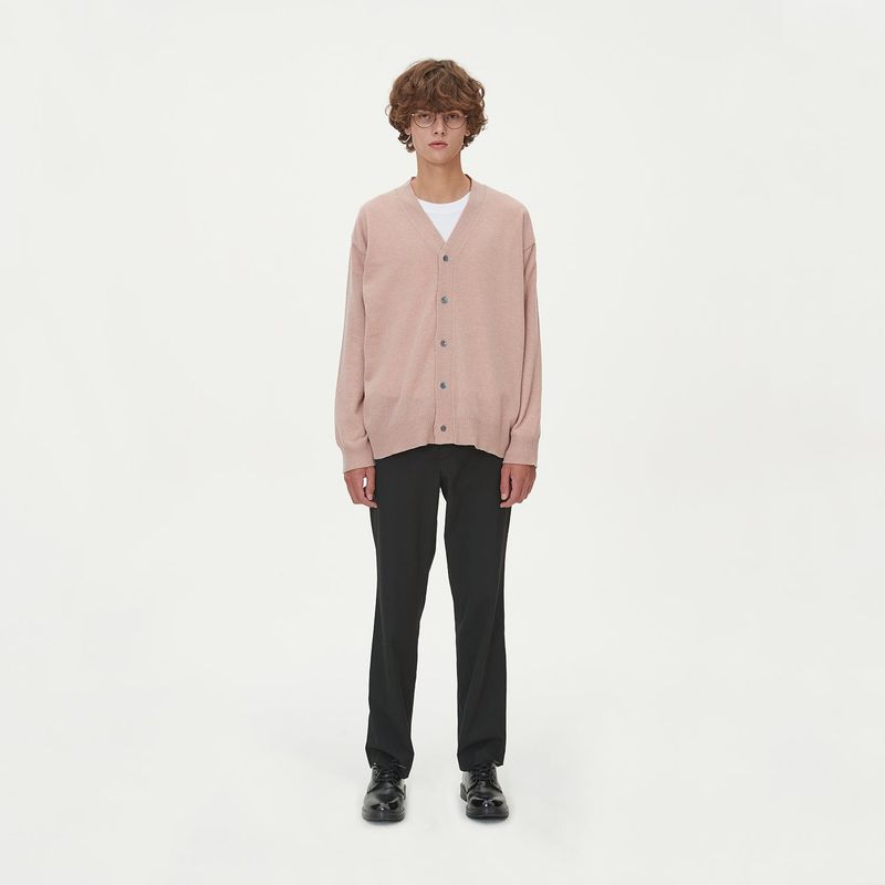 LAMBSWOOL V NECK CARDIGAN_PINK