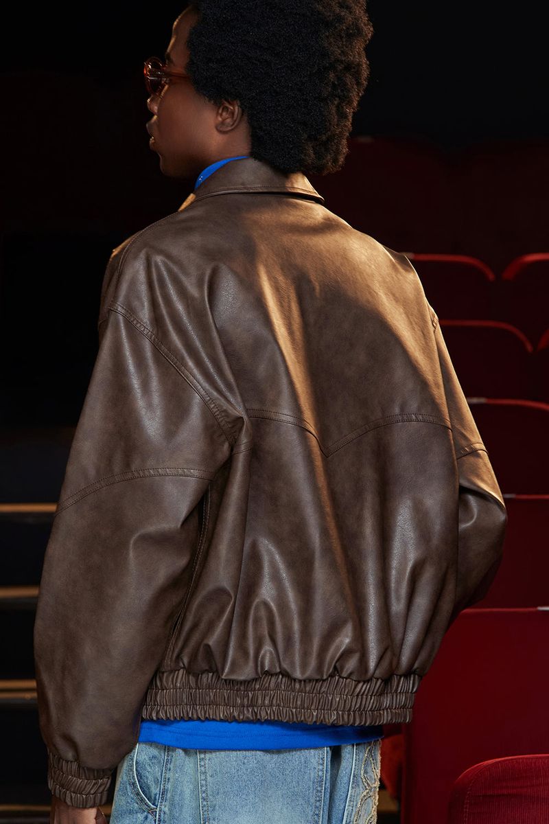 FAUX LEATHER WESTERN BLOUSON / BROWN