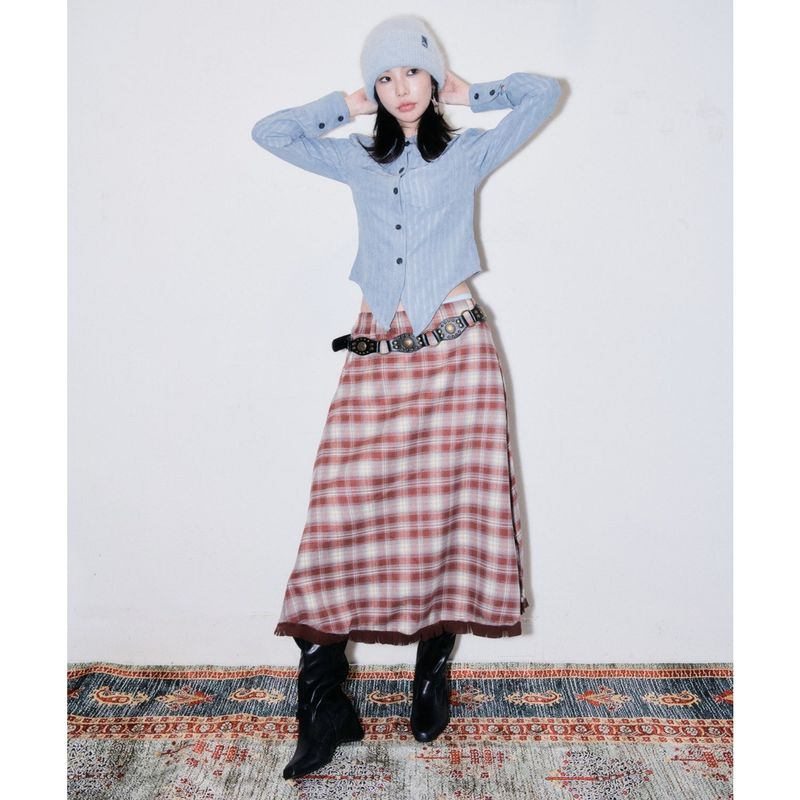 Overlay Panel Stripe Shirt [Vintage blue]