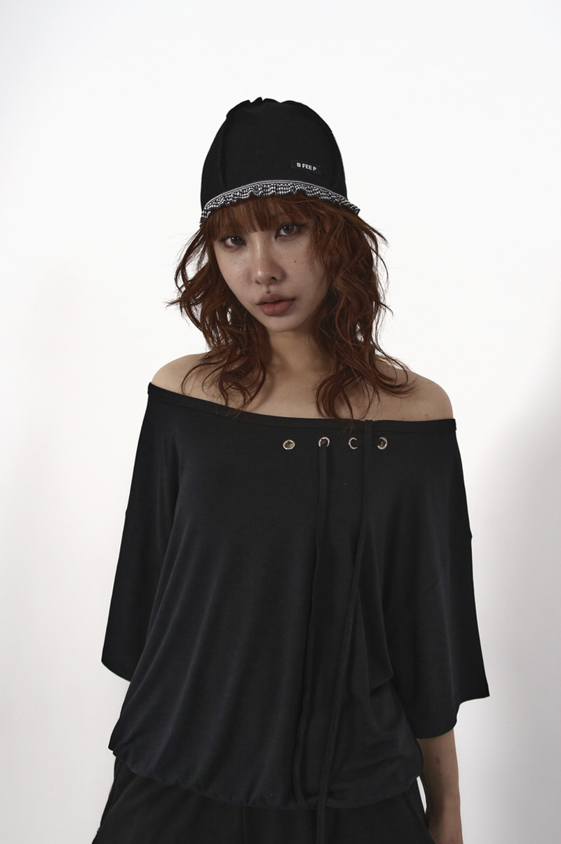 check lace beanie_black