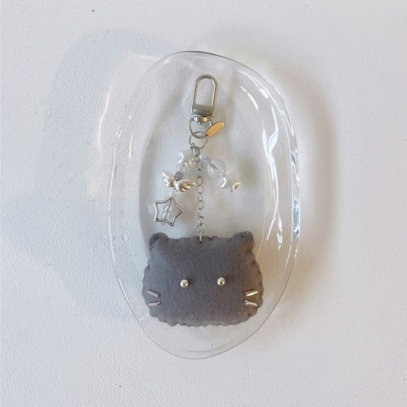 [soft keyring] silver cat (grey)