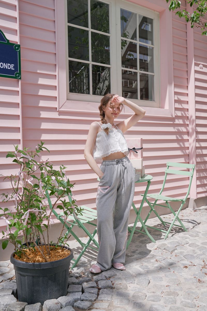 [SS ver] SWEET RIBBON SWEAT PANTS - GRAY/PINK