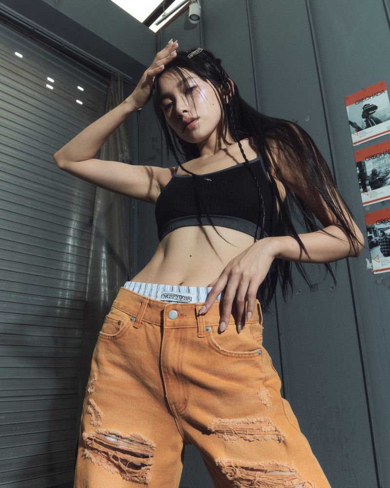 damage denim pt - orange