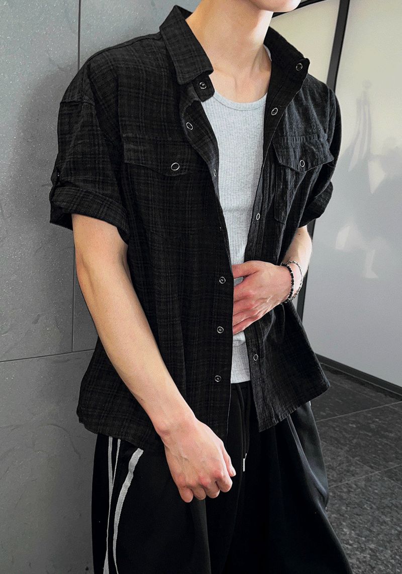 Plaid Roll-Sleeve Shirt