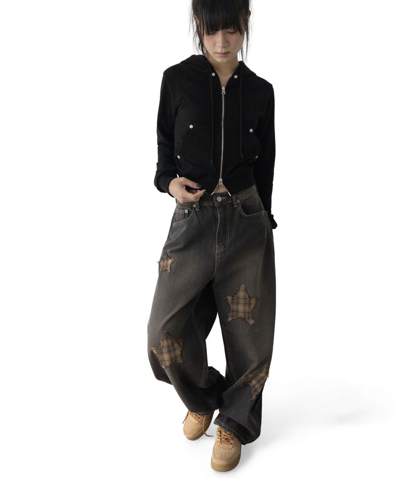 Sina Check Damage Curved Jeans