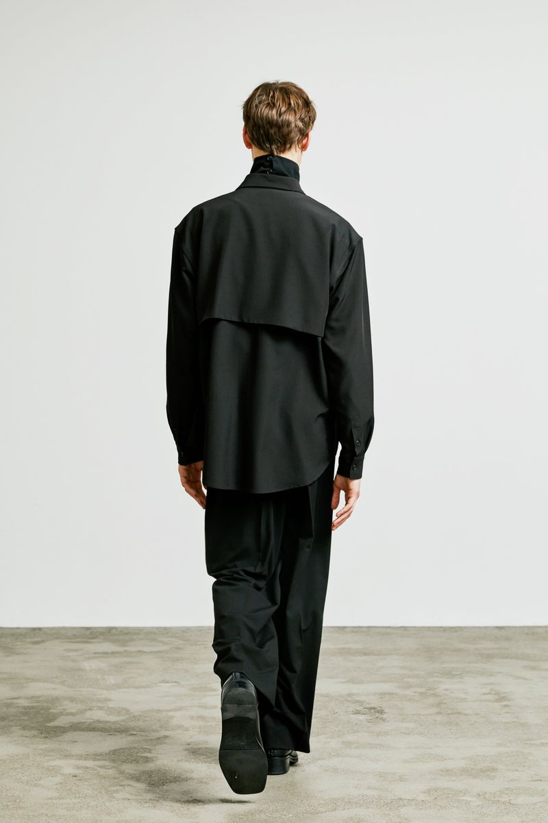 trench welt pocket shirt jacket black