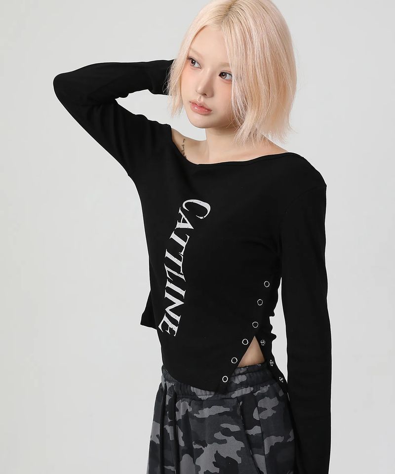 One Shoulder Logo Snap T-shirt_black