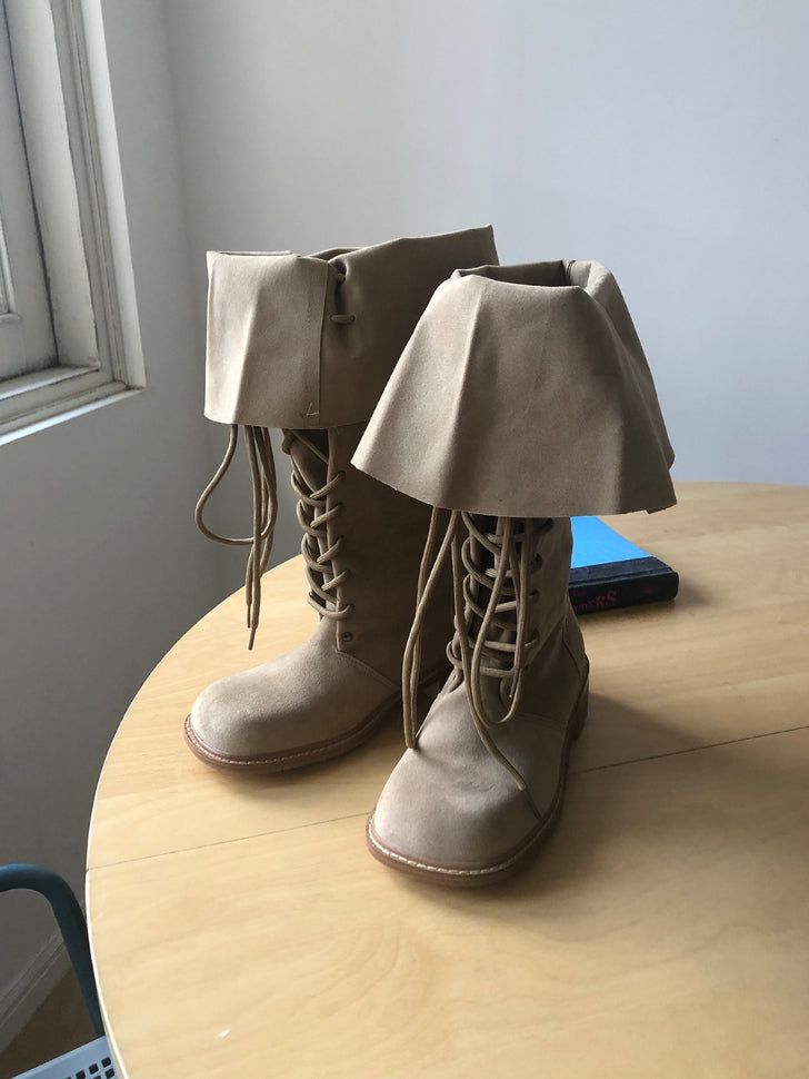 Semu lace-up fold long boots