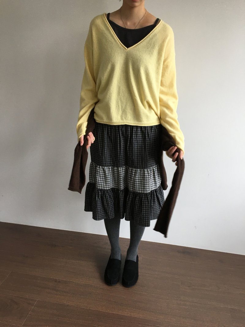 Fold check skirt (3color)