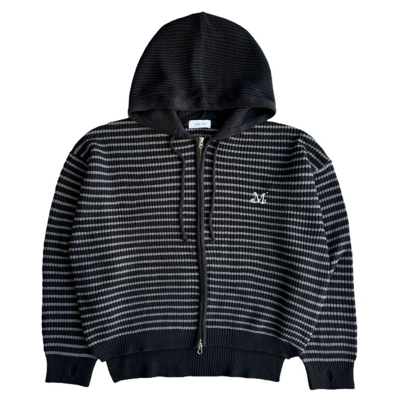 MEI STRIPE HAND-WARMER KNIT ZIP-UP UNISEX (2Color)