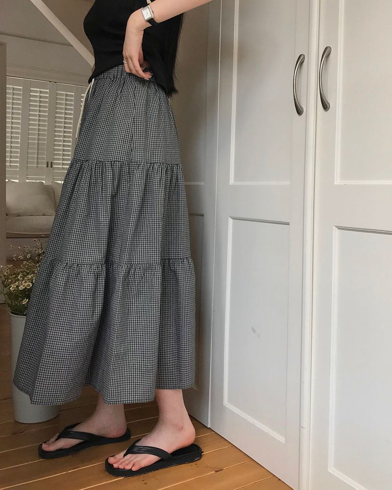 [MADE] Heidi, checkered tiered long skirt
