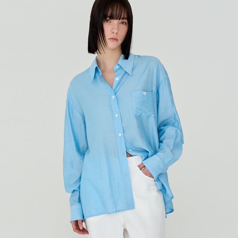 STRIPE OVER-FIT BUTTON SHIRT (SKY BLUE)