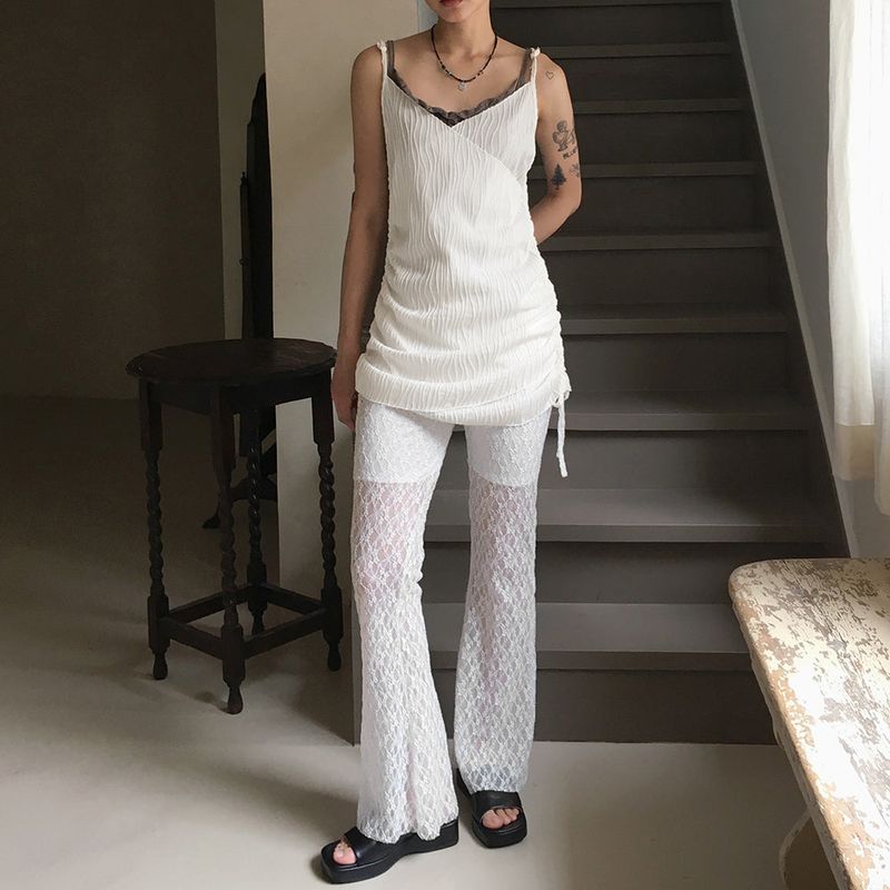 [MADE]  Mark Pleats Wrap Shirring Layered Mini Sleeveless Dress