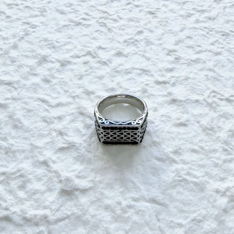 Black Silver Carved Ring