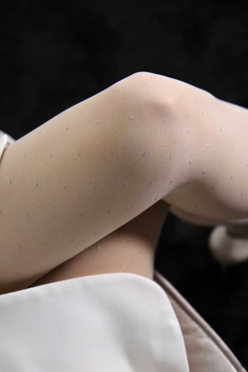 diamond dot mesh tights (white)