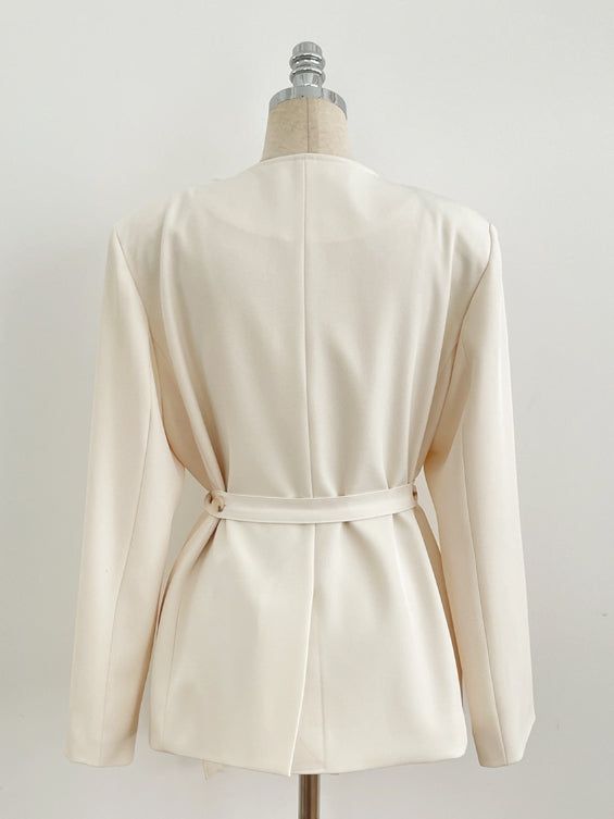 Illy V-neck No Collar Jacket (Belt set)