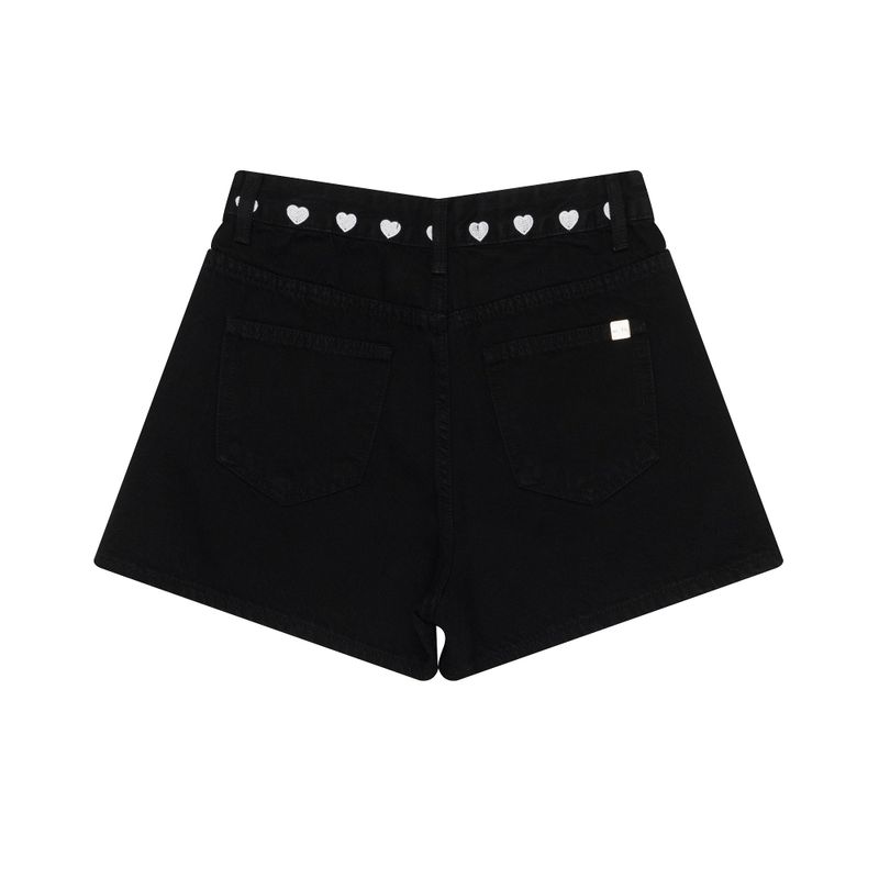 HEART EMBROIDERED BLACK DENIM SHORTS code 18206