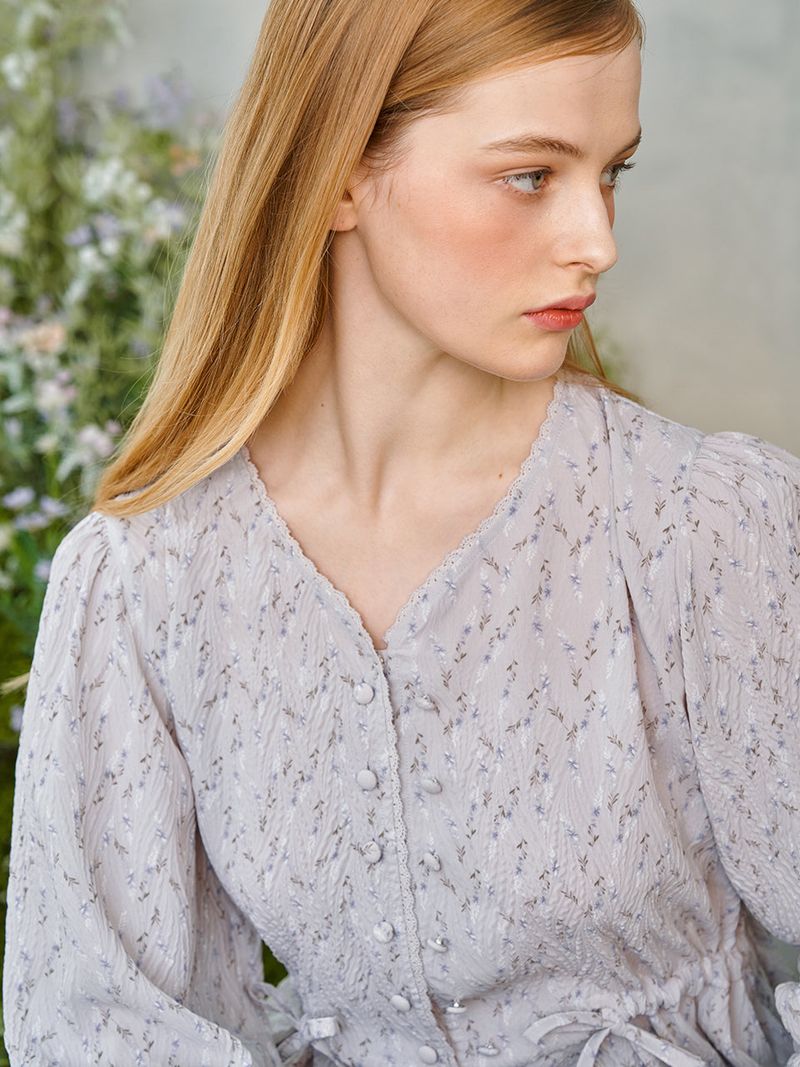 Lace Button Puff Blouse (2colors)