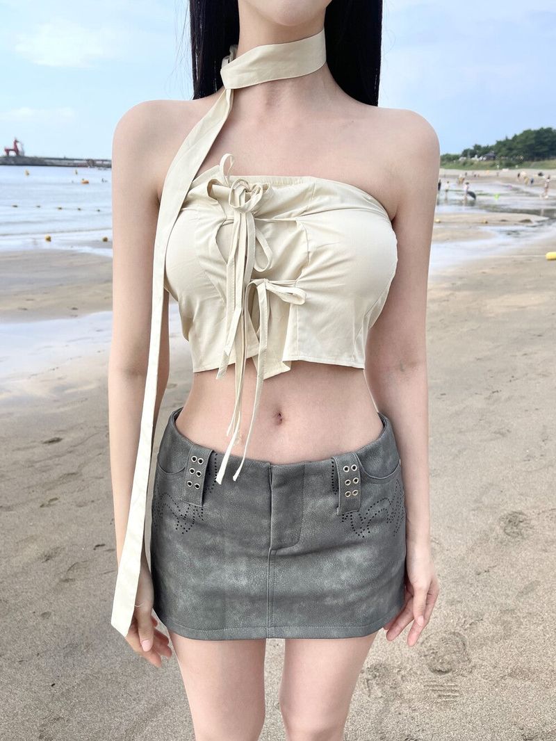 1012. Ribbon scarf top (3color)