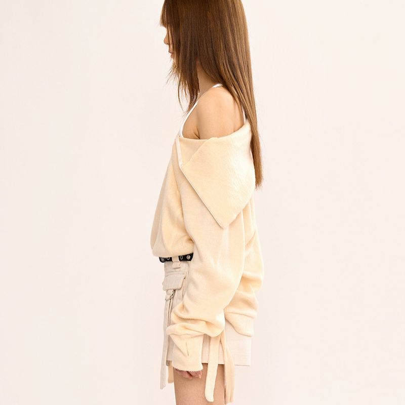 Hairy Zipslit Pullover - Ivory