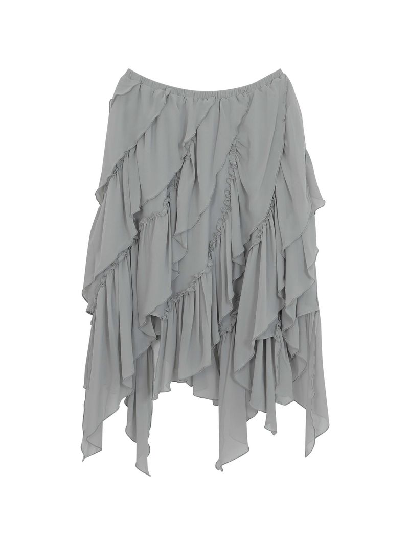 cake chiffon unbalanced midi skirt