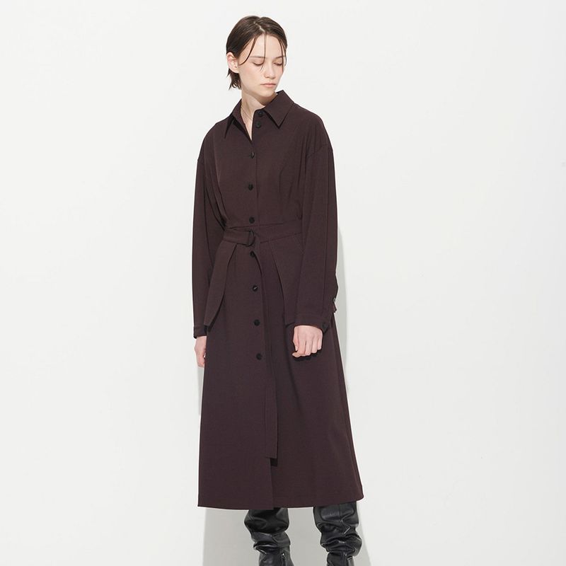  POCKET BELTED DRESS, DARK BURGANDY