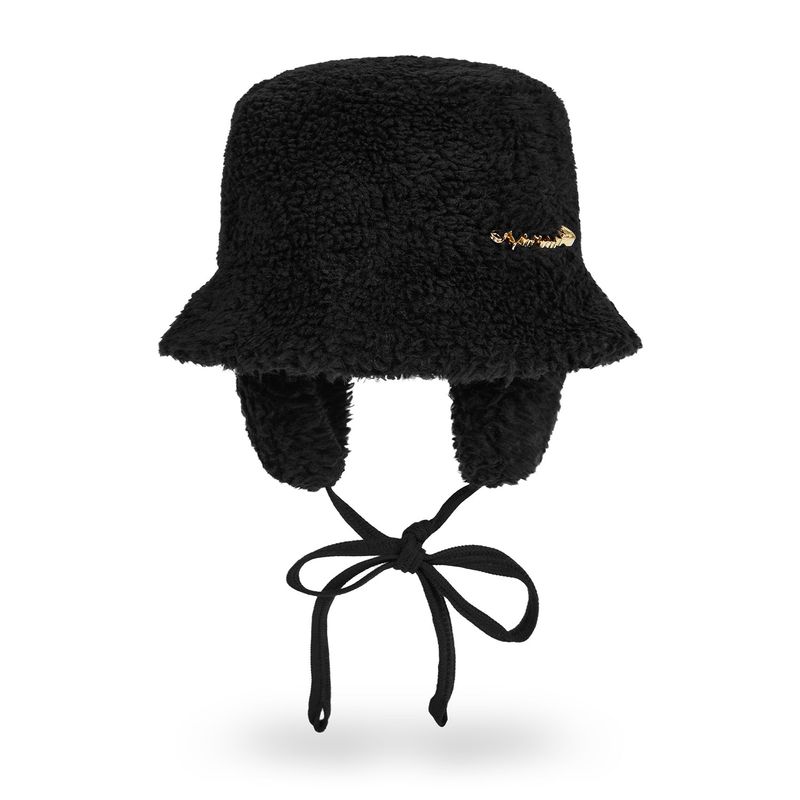 VARZAR Safety Pin Sherpa Fur Flap Bucket Hat / Black