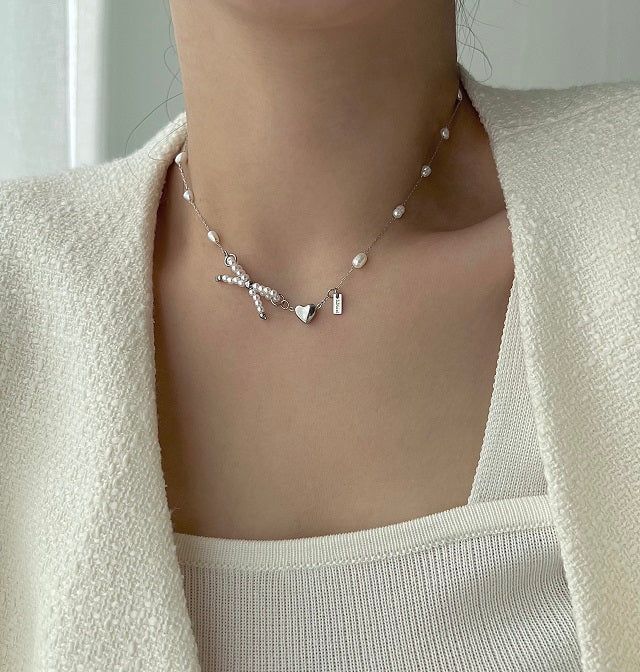 oru Ballet Core Innocent Natural Ribbon Fresh Pearl Short Layered Necklace