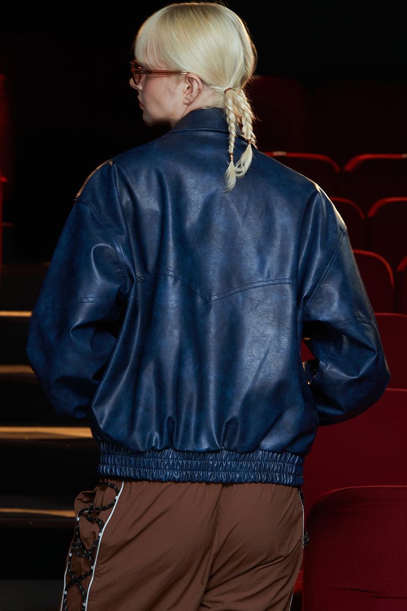 FAUX LEATHER WESTERN BLOUSON / BLUE