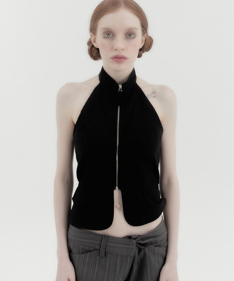 Halter Waistcoat Top Black