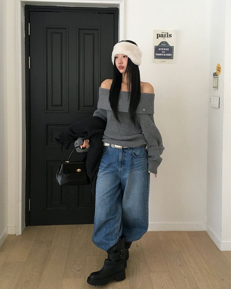 [ORIGINAL] DARE Off-Shoulder Rib Knit